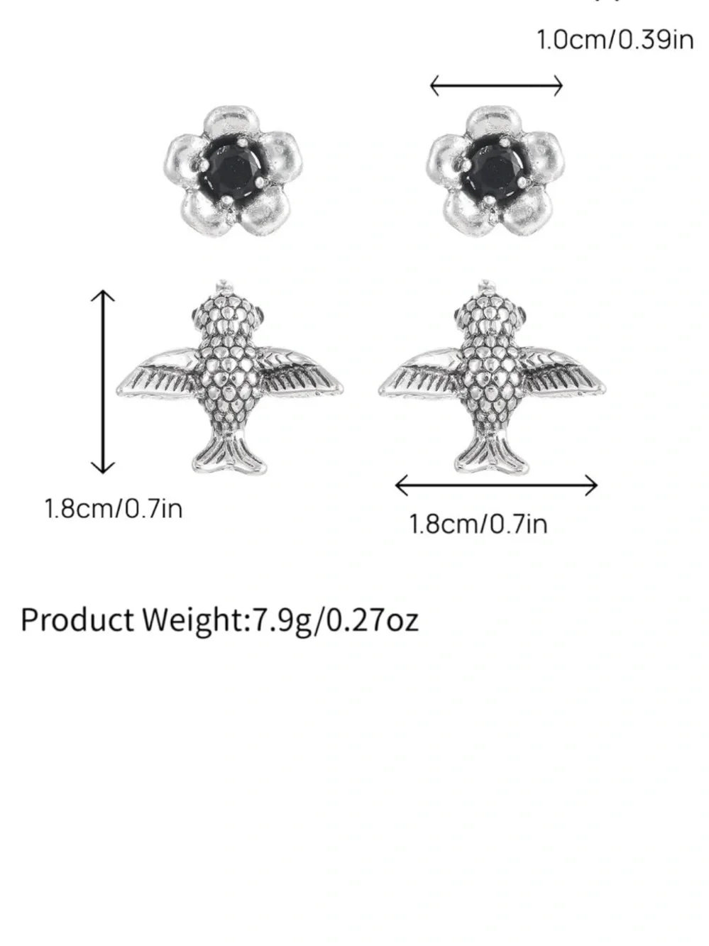 Midnight Bloom & Sparrow Earrings | Black Onyx Flower Bird Stud Earrings
